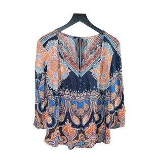 Lee Multi-color Flowy V-Neck Bohemian Paisley Women's Tunic blouse Size 2x